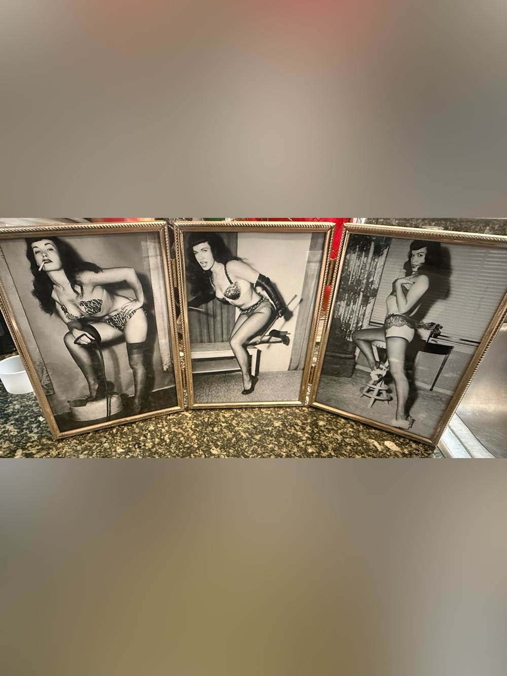 Bettie Paige in Vintage MCM Gold Triple Frame